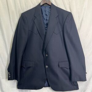 Circle S Western Two Button Blazer Mens 42R Navy Blue Polyester Cowboy Jacket